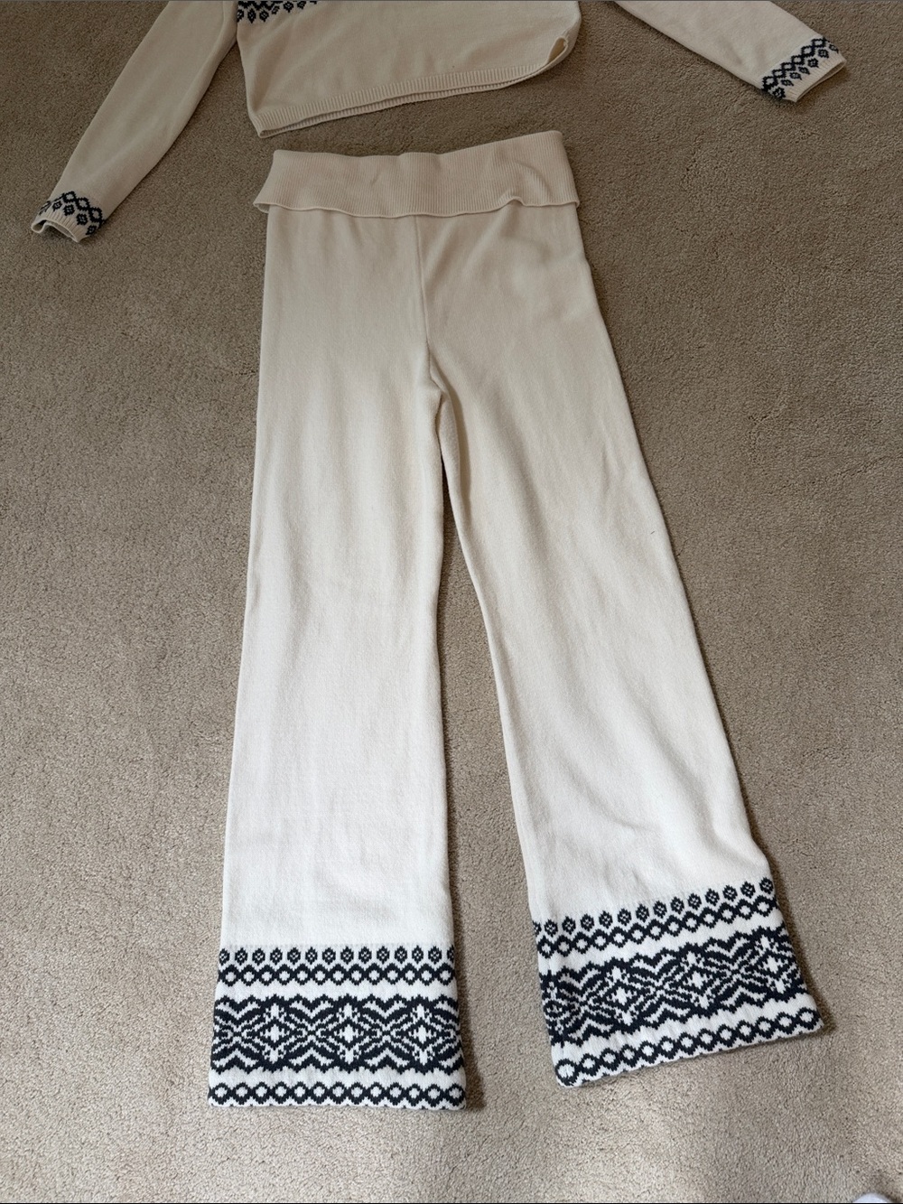 aerie Cream Knit Hoodie Set with Black Fair Isle Trim - Picture 7 of 10
